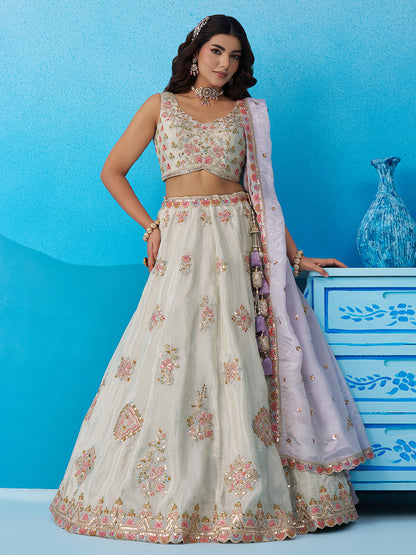 Limegreen- Tissue Sequinned & Zari Embroidered Lehenga 6132
