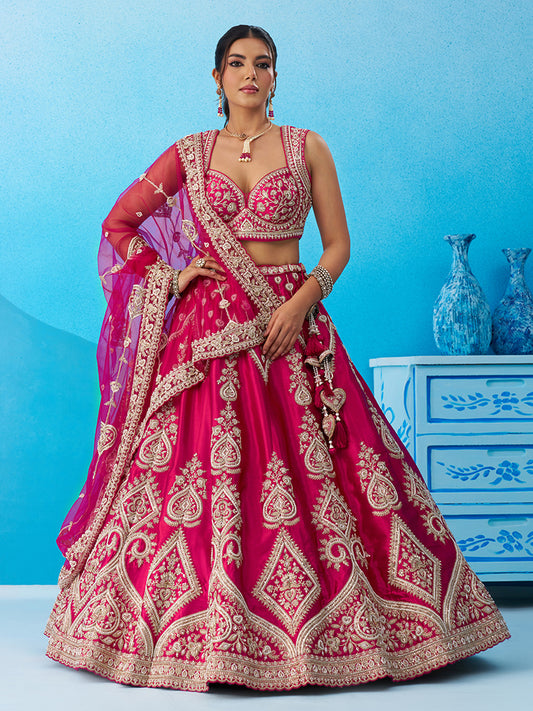 Rani Pink- Silk Beads & Sequins Embroidered Lehenga 6227
