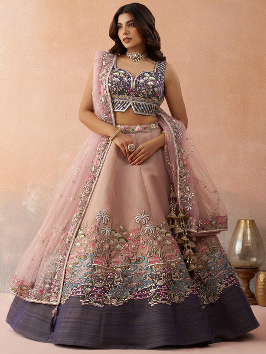 Purple- Net Sequins Embroidered Omber Purple and Mauve Lehenga choli 6275