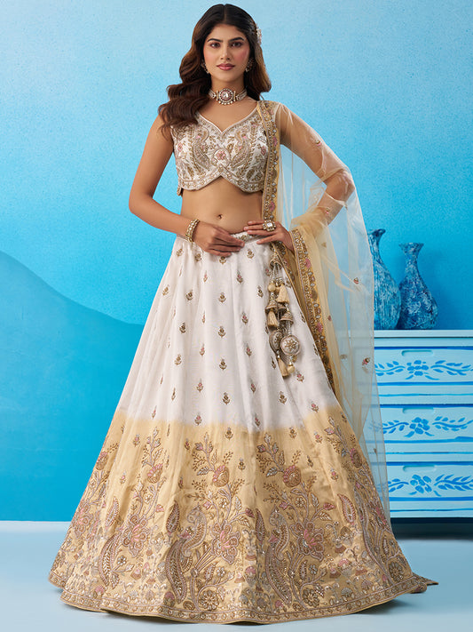 Tissue Beads & Sequins Embroidered Omber Beige and Cream Lehenga choli 6301