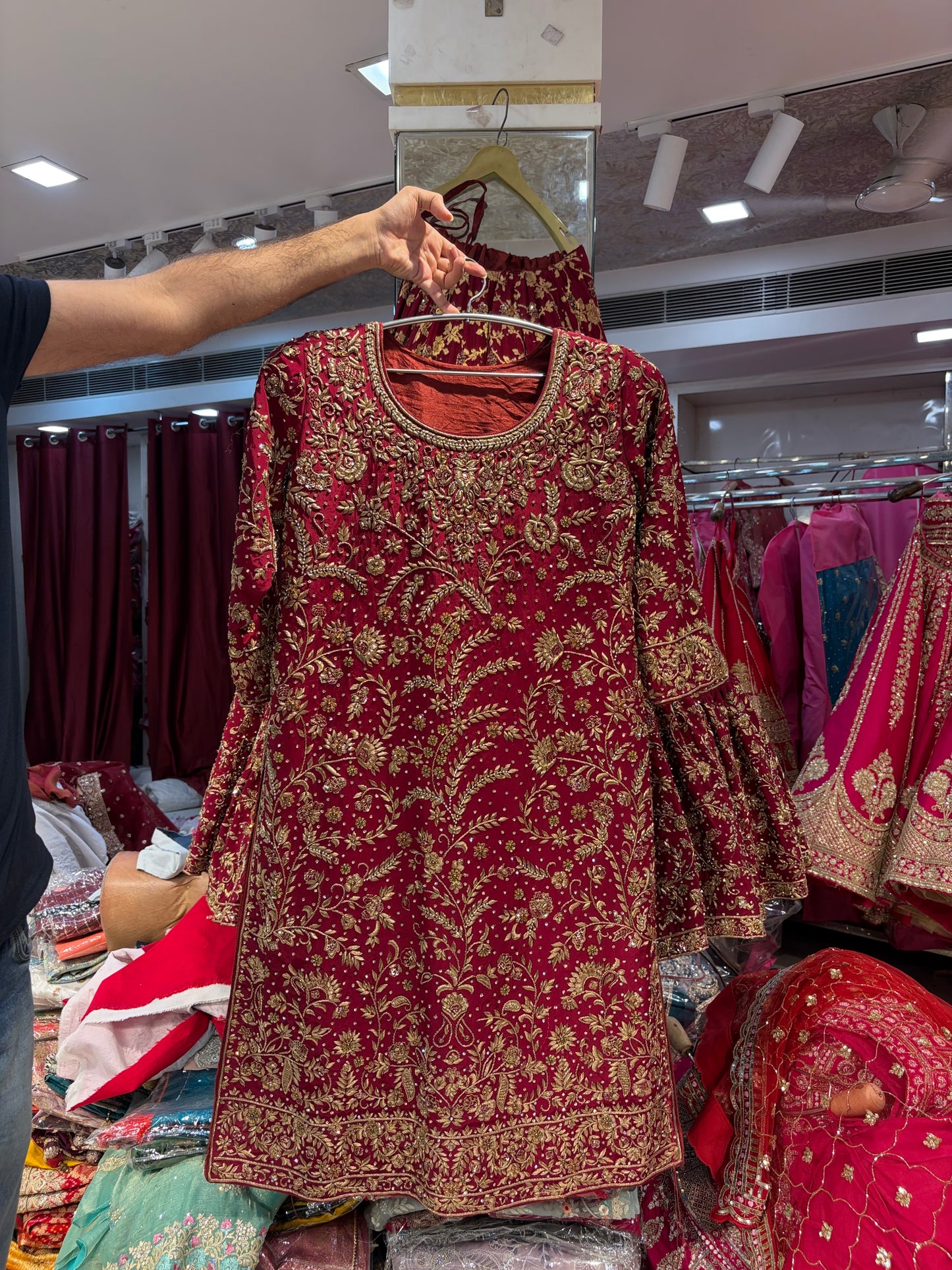 Maroon long peplum Farshi Gaharara Dress Special