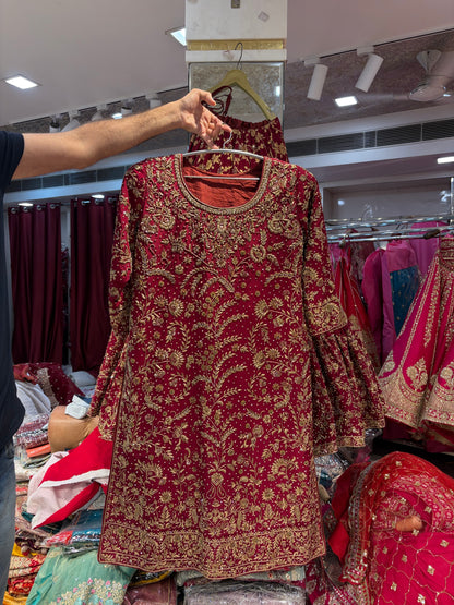 Maroon long peplum Farshi Gaharara Dress Special