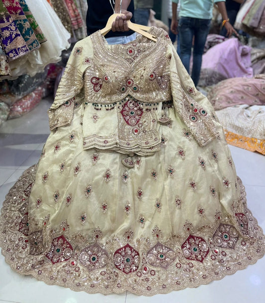 Cream white crop top Lehenga