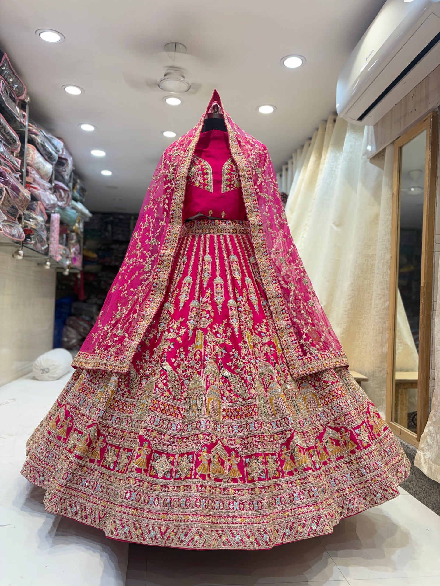 Heavy Royal Rajwada rani pink peacock bridal Lehenga