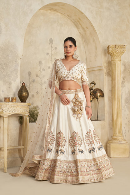 Trendy Rust Wedding Lehenga with Elephant Motifs Silk lehenga with Soft Net dupatta 2102