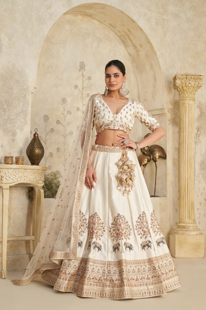 Trendy Rust Wedding Lehenga with Elephant Motifs Silk lehenga with Soft Net dupatta 2102