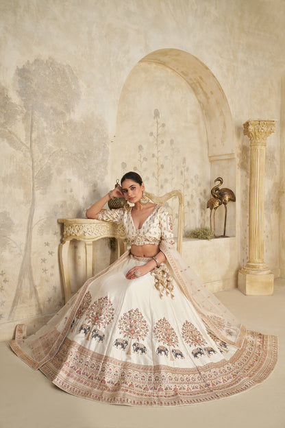 Trendy Rust Wedding Lehenga with Elephant Motifs Silk lehenga with Soft Net dupatta 2102