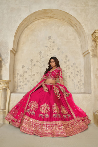 Trendy Rust Wedding Lehenga with Elephant Motifs Silk lehenga with Soft Net dupatta 2102