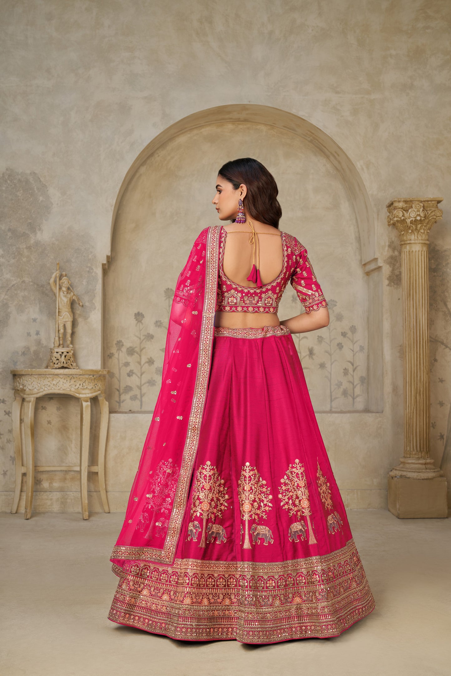 Trendy Rust Wedding Lehenga with Elephant Motifs Silk lehenga with Soft Net dupatta 2102