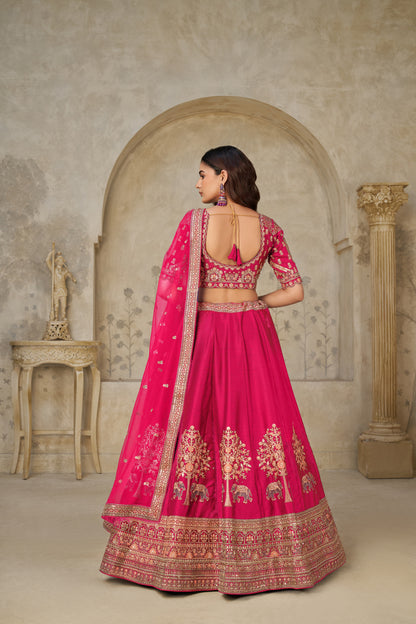 Trendy Rust Wedding Lehenga with Elephant Motifs Silk lehenga with Soft Net dupatta 2102