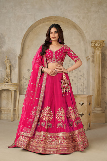 Trendy Rust Wedding Lehenga with Elephant Motifs Silk lehenga with Soft Net dupatta 2102