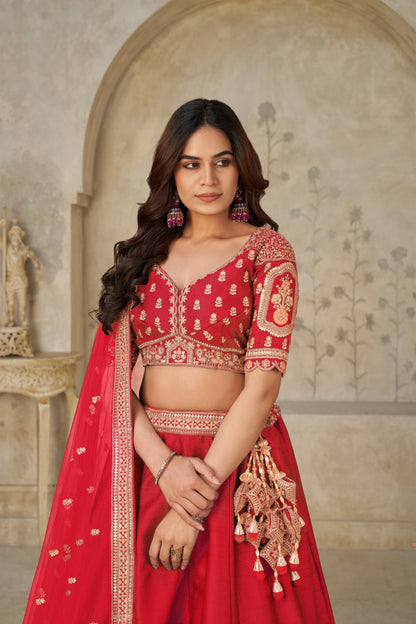 Trendy Rust Wedding Lehenga with Elephant Motifs Silk lehenga with Soft Net dupatta 2102
