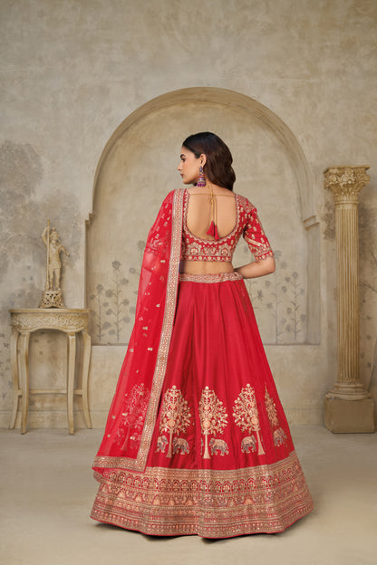 Trendy Rust Wedding Lehenga with Elephant Motifs Silk lehenga with Soft Net dupatta 2102