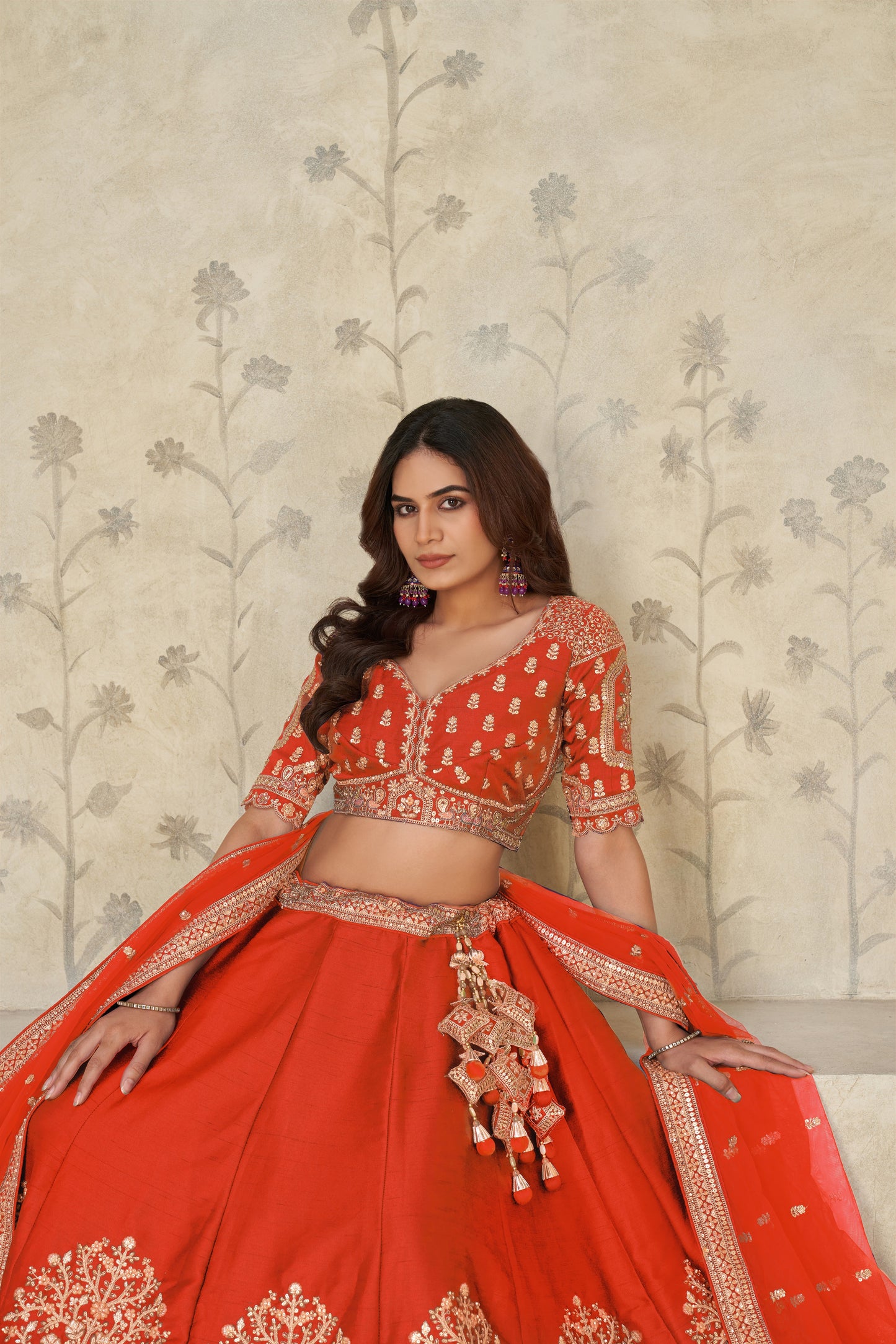 Trendy Rust Wedding Lehenga with Elephant Motifs Silk lehenga with Soft Net dupatta 2102