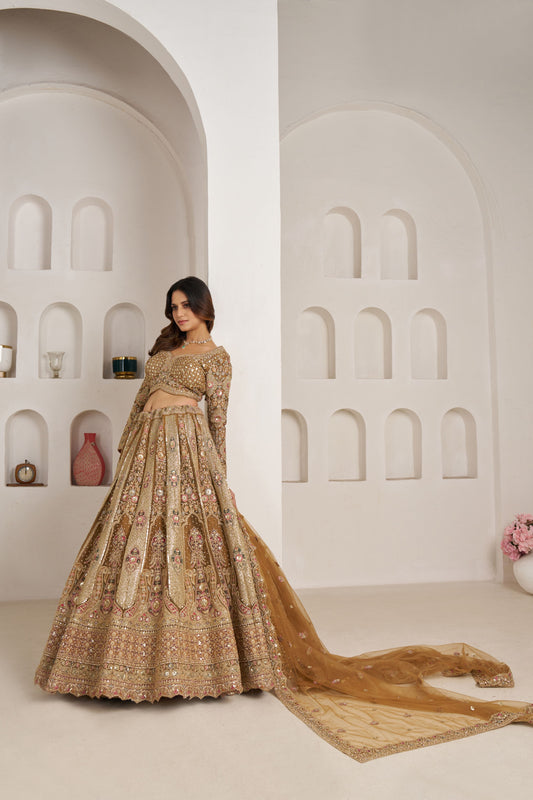 Golden Yellow Designer Crop Top Lehenga 2104