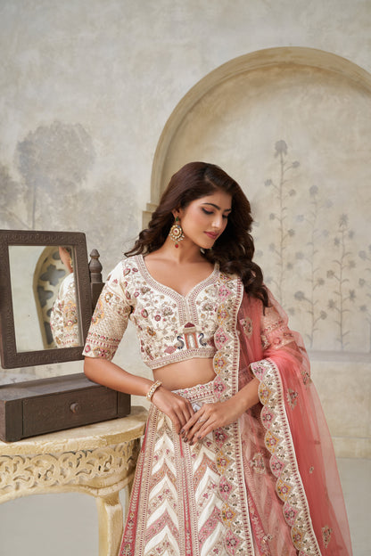 Designer Lehenga with Paisley Motifs & White Dori Work Silk lehenga with Soft Net dupatta 2112