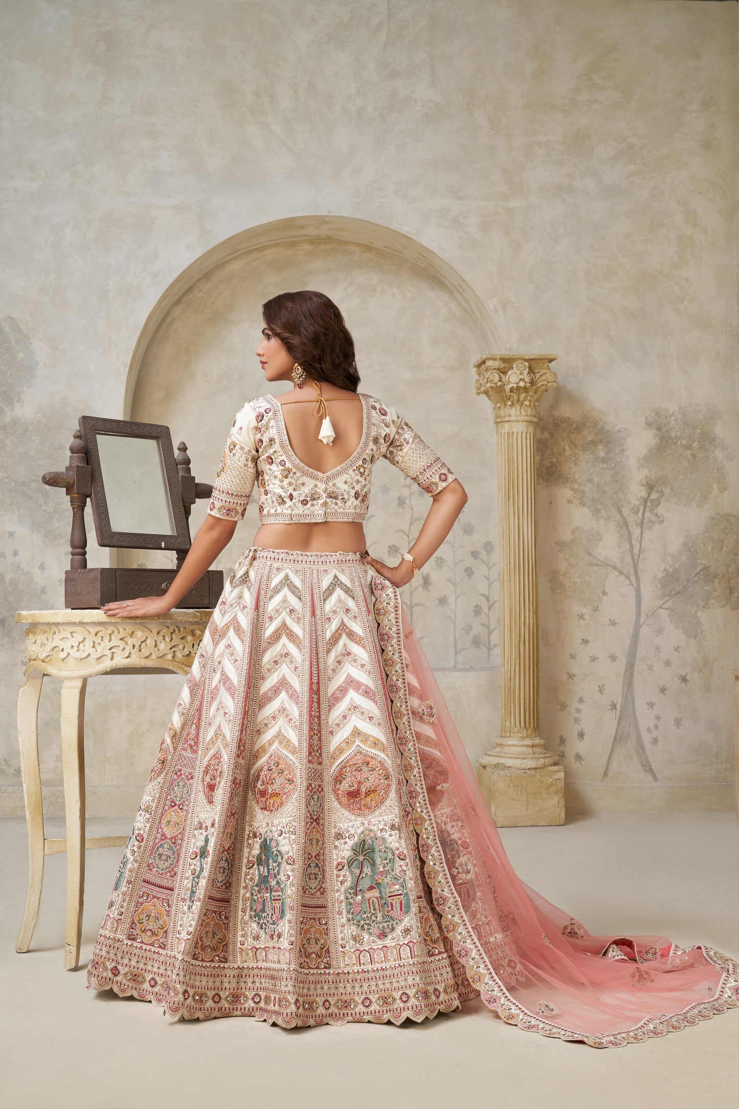 Designer Lehenga with Paisley Motifs & White Dori Work Silk lehenga with Soft Net dupatta 2112