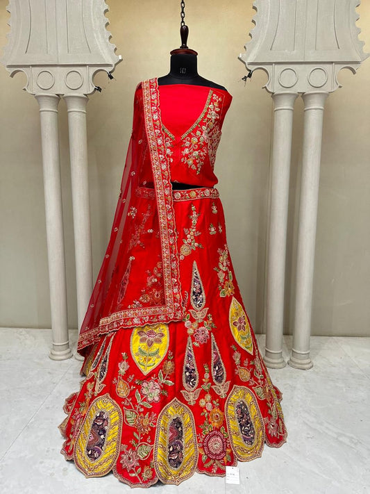 Red Designer Crop Top Lehenga 2116