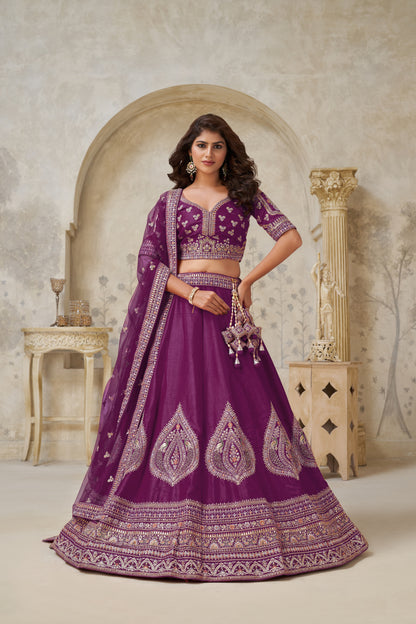 Royal Purpple bridal lehenga with zari work Silk lehenga with Soft Net dupatta 2144