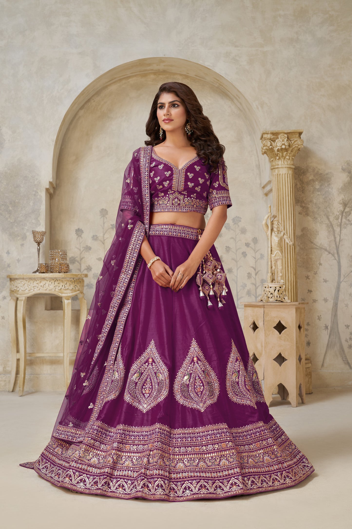 Royal Purpple bridal lehenga with zari work Silk lehenga with Soft Net dupatta 2144