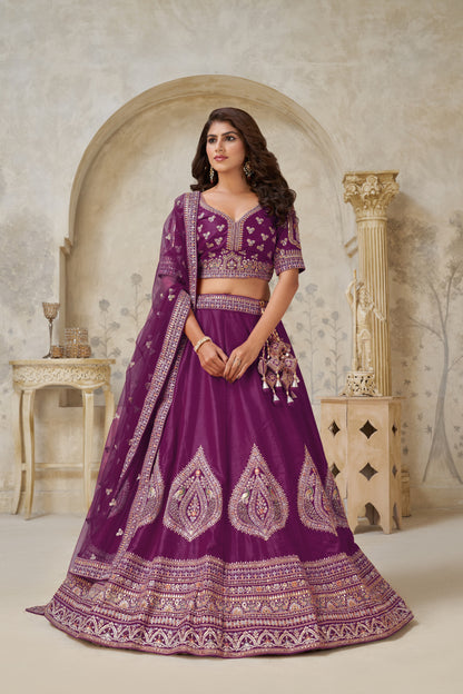 Royal Purpple bridal lehenga with zari work Silk lehenga with Soft Net dupatta 2144