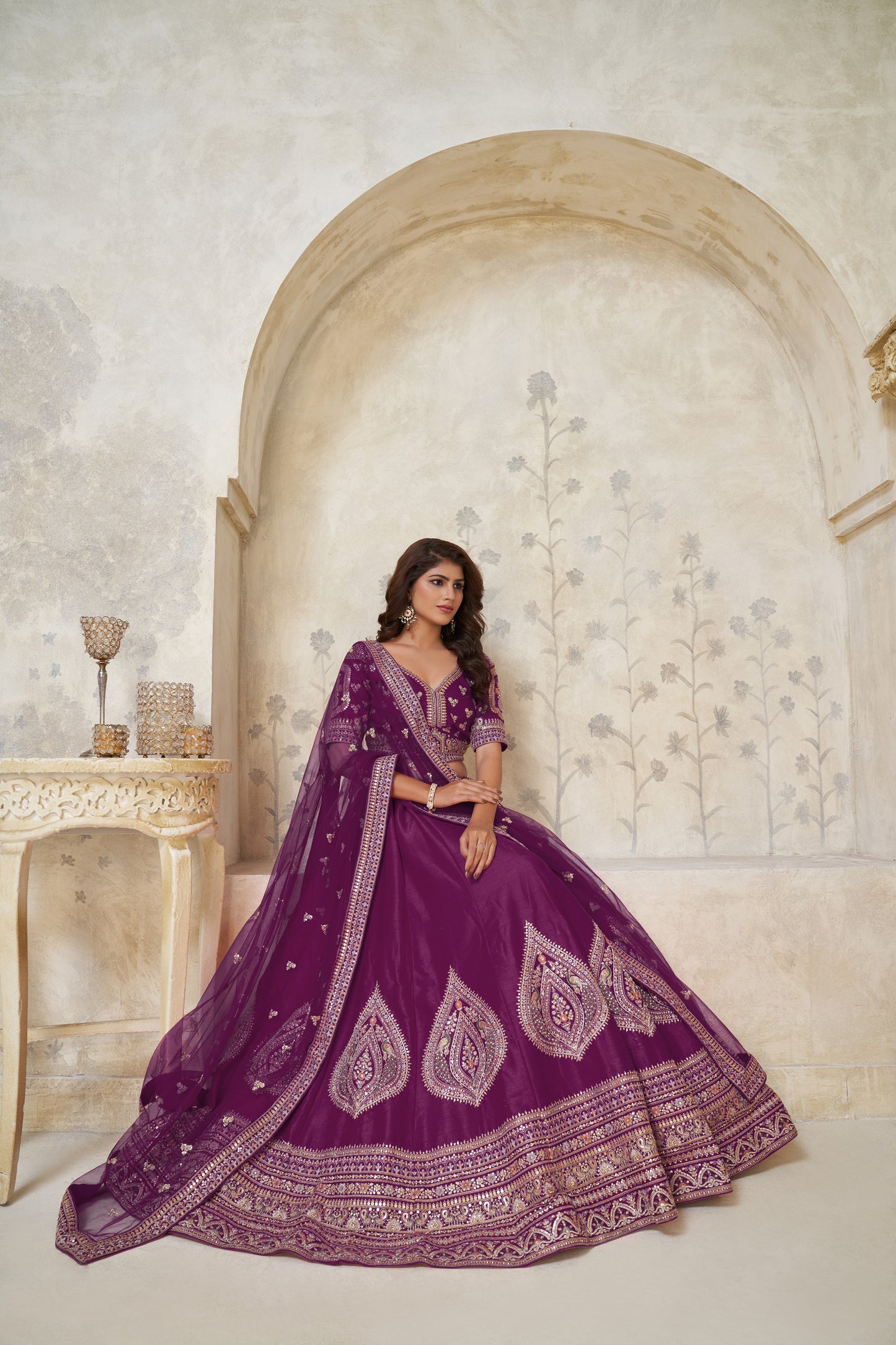 Royal Purpple bridal lehenga with zari work Silk lehenga with Soft Net dupatta 2144