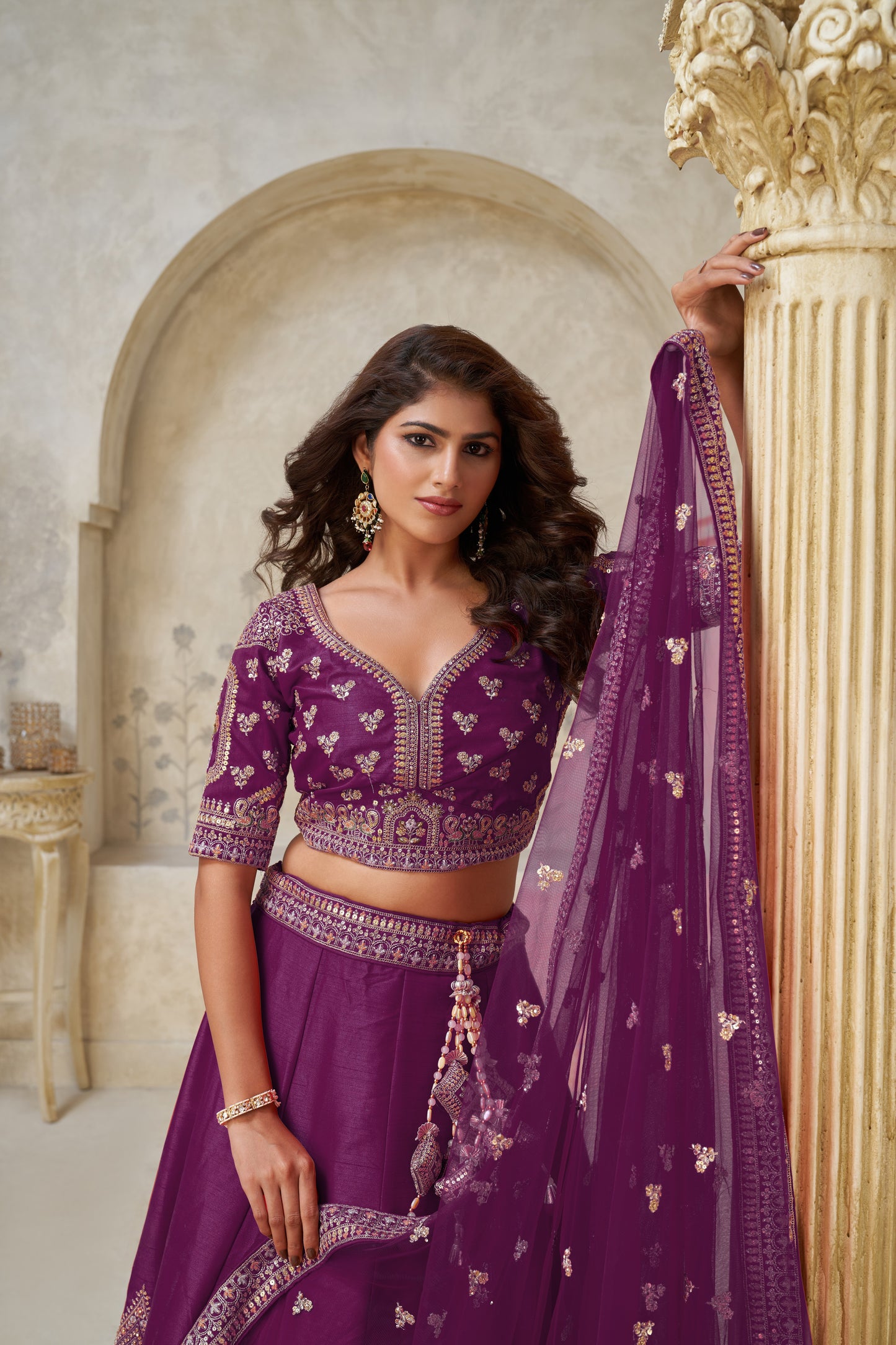 Royal Purpple bridal lehenga with zari work Silk lehenga with Soft Net dupatta 2144