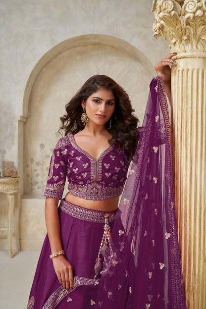 Royal Purpple bridal lehenga with zari work Silk lehenga with Soft Net dupatta 2144
