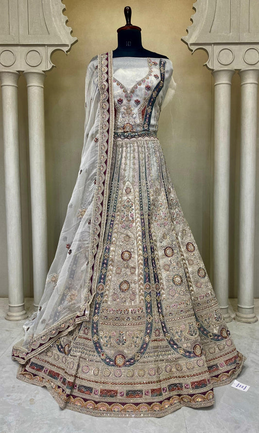 White Designer Crop Top Lehenga 2146
