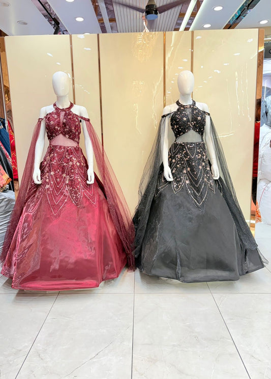 Red black crop top Lehenga