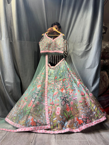 Eye Catching Brown green Animal print Crop Top Lehengay