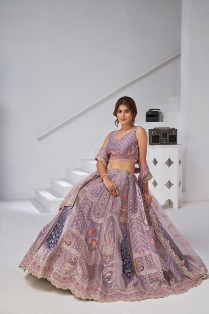 Royal Raw Silk purple Lehenga for Haldi & Carnival Banarsi Silk lehenga with Soft Net dupatta 2150