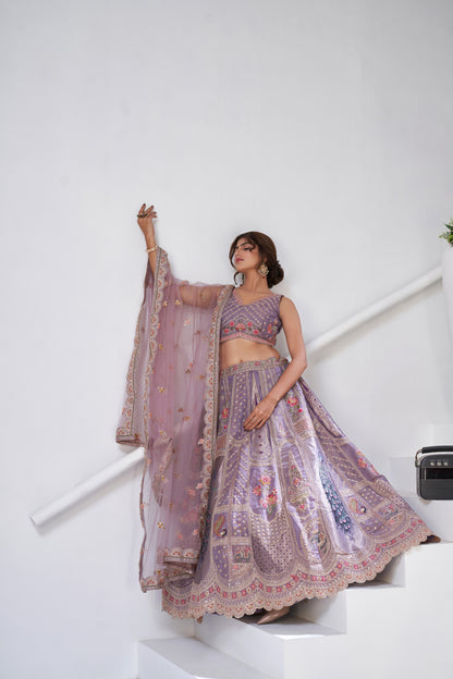 Royal Raw Silk purple Lehenga for Haldi & Carnival Banarsi Silk lehenga with Soft Net dupatta 2150