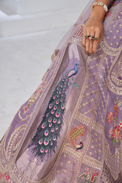 Royal Raw Silk purple Lehenga for Haldi & Carnival Banarsi Silk lehenga with Soft Net dupatta 2150