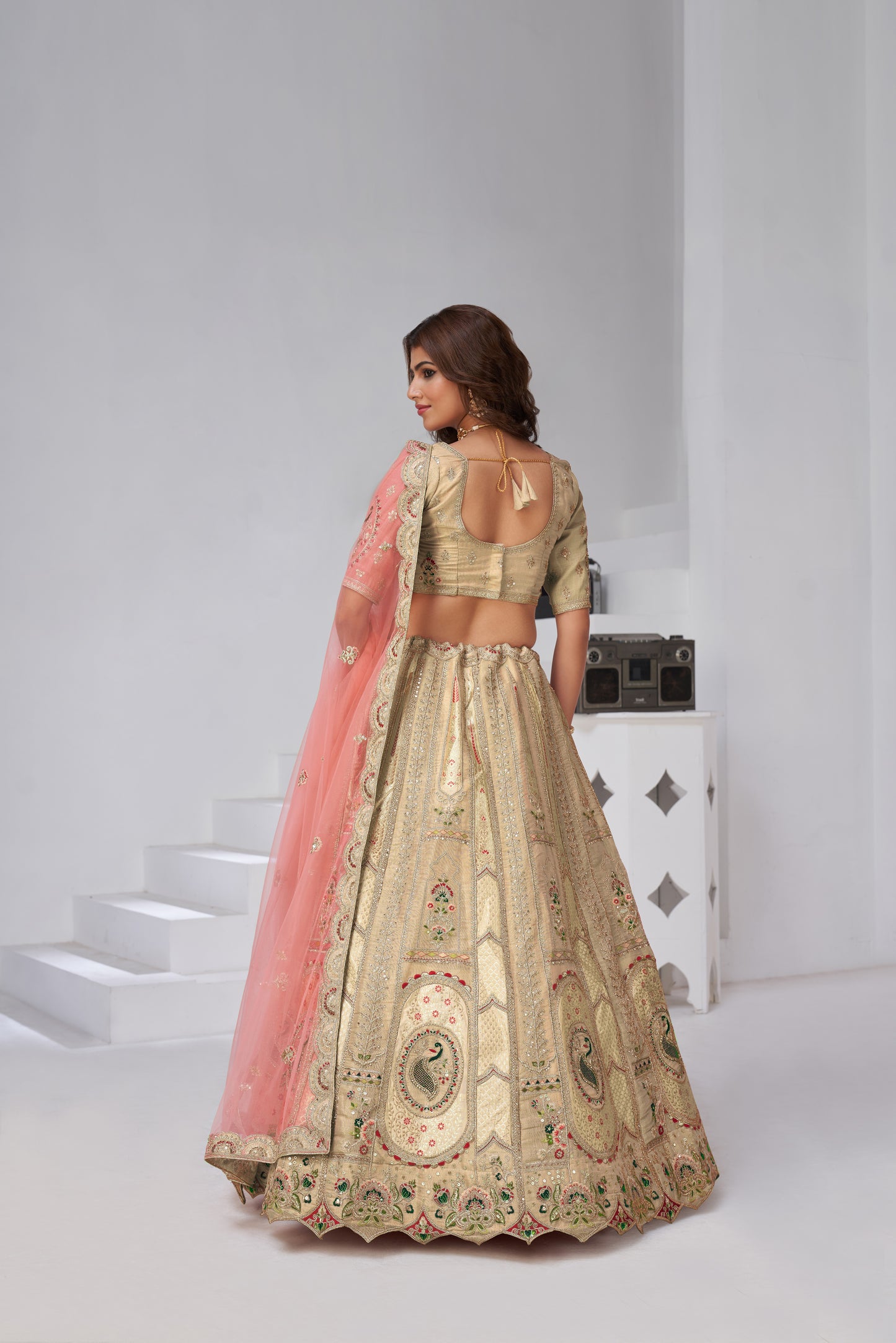 Designer Cream Raw Silk Lehenga for Festive Glam Banarsi Silk lehenga with Soft Net dupatta 2151