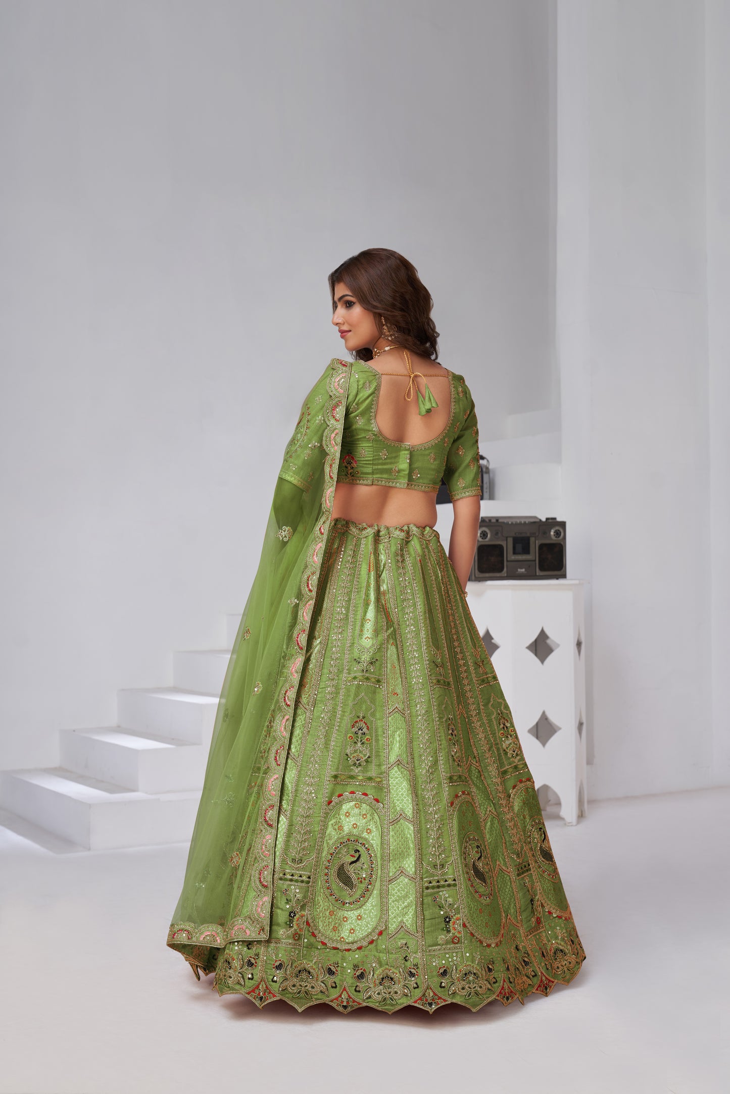 Designer Cream Raw Silk Lehenga for Festive Glam Banarsi Silk lehenga with Soft Net dupatta 2151