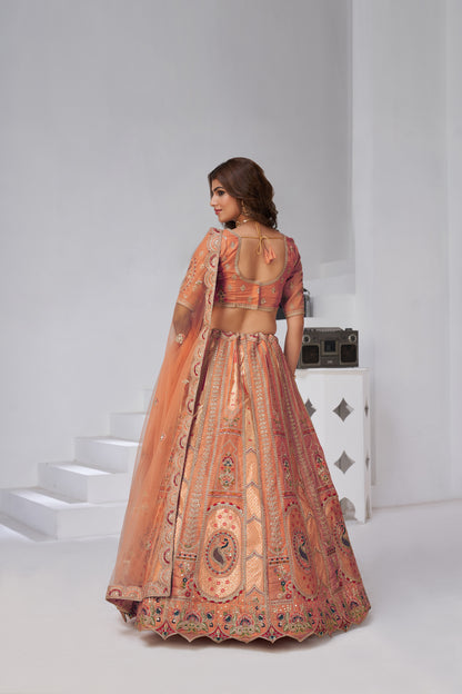 Designer Cream Raw Silk Lehenga for Festive Glam Banarsi Silk lehenga with Soft Net dupatta 2151
