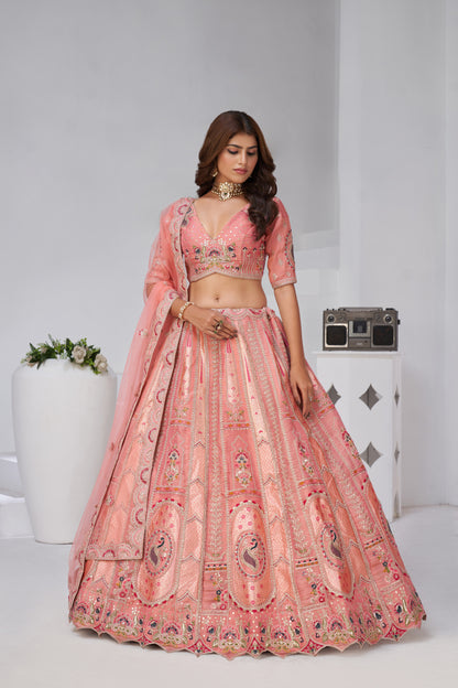 Designer Cream Raw Silk Lehenga for Festive Glam Banarsi Silk lehenga with Soft Net dupatta 2151
