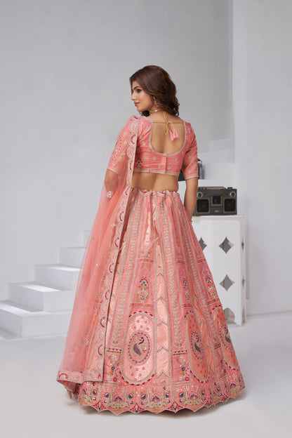 Designer Cream Raw Silk Lehenga for Festive Glam Banarsi Silk lehenga with Soft Net dupatta 2151