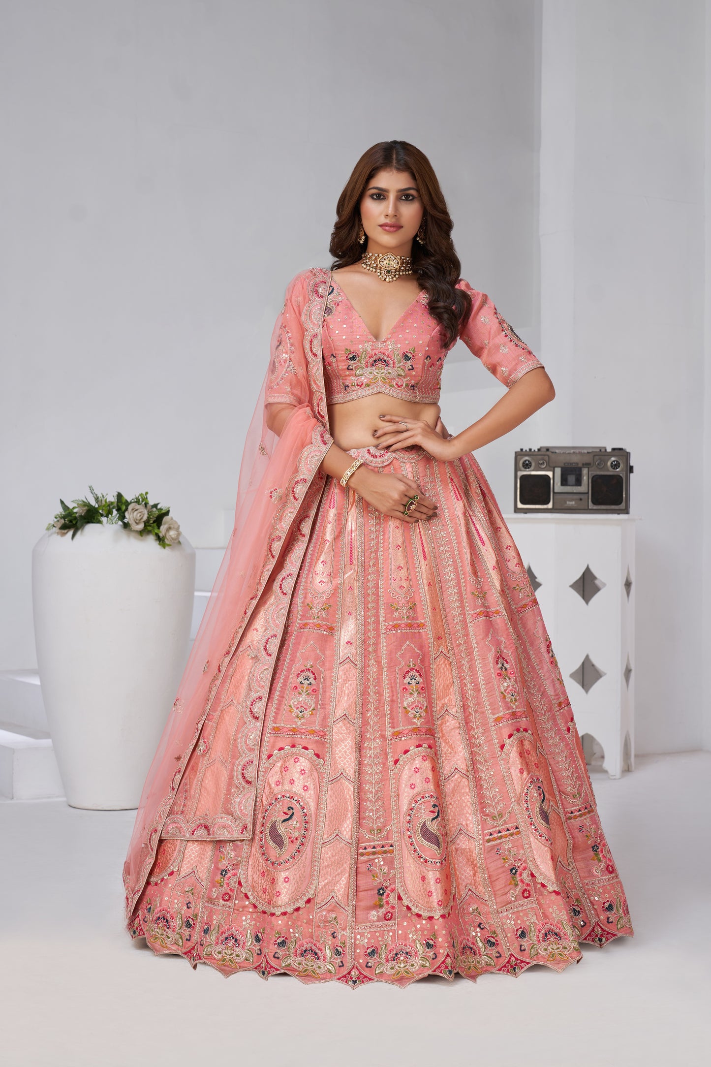 Designer Cream Raw Silk Lehenga for Festive Glam Banarsi Silk lehenga with Soft Net dupatta 2151
