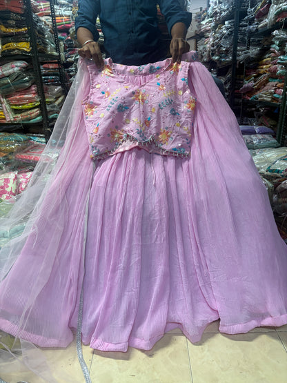 Eye catching pink crop top Lehenga