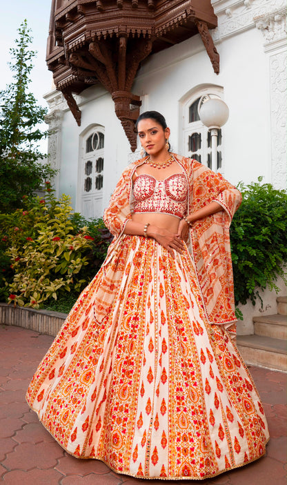 White Orange Crop Top Lehenga - Shopping World