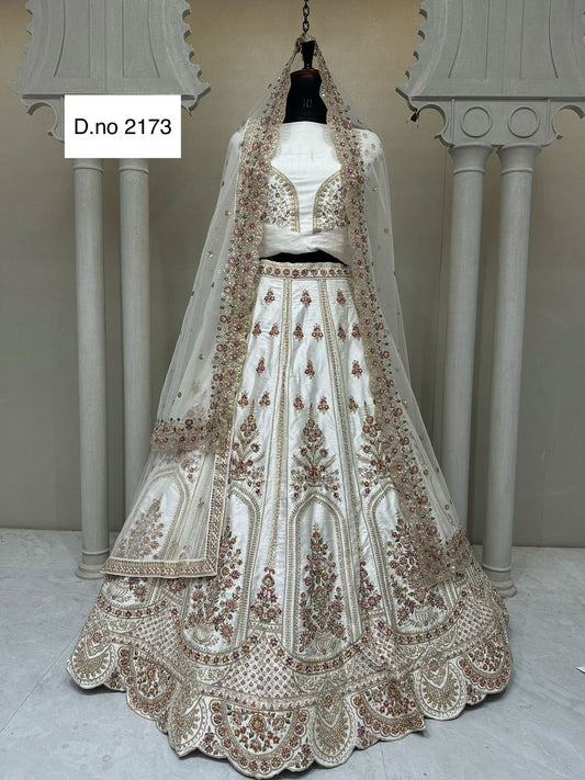 White Designer Crop Top Lehenga 2173