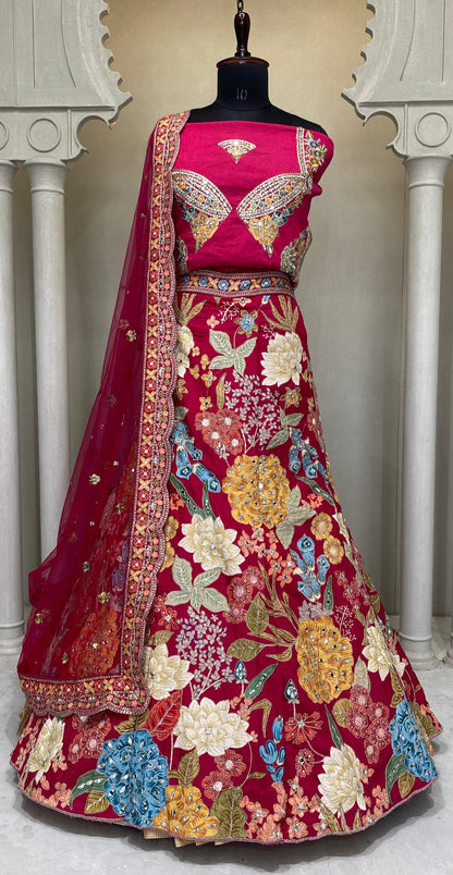 Rani Pink Multikali Designer Lehenga 2186