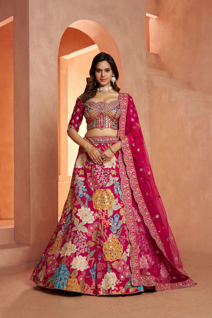 Rani Pink Multikali Designer Lehenga 2186