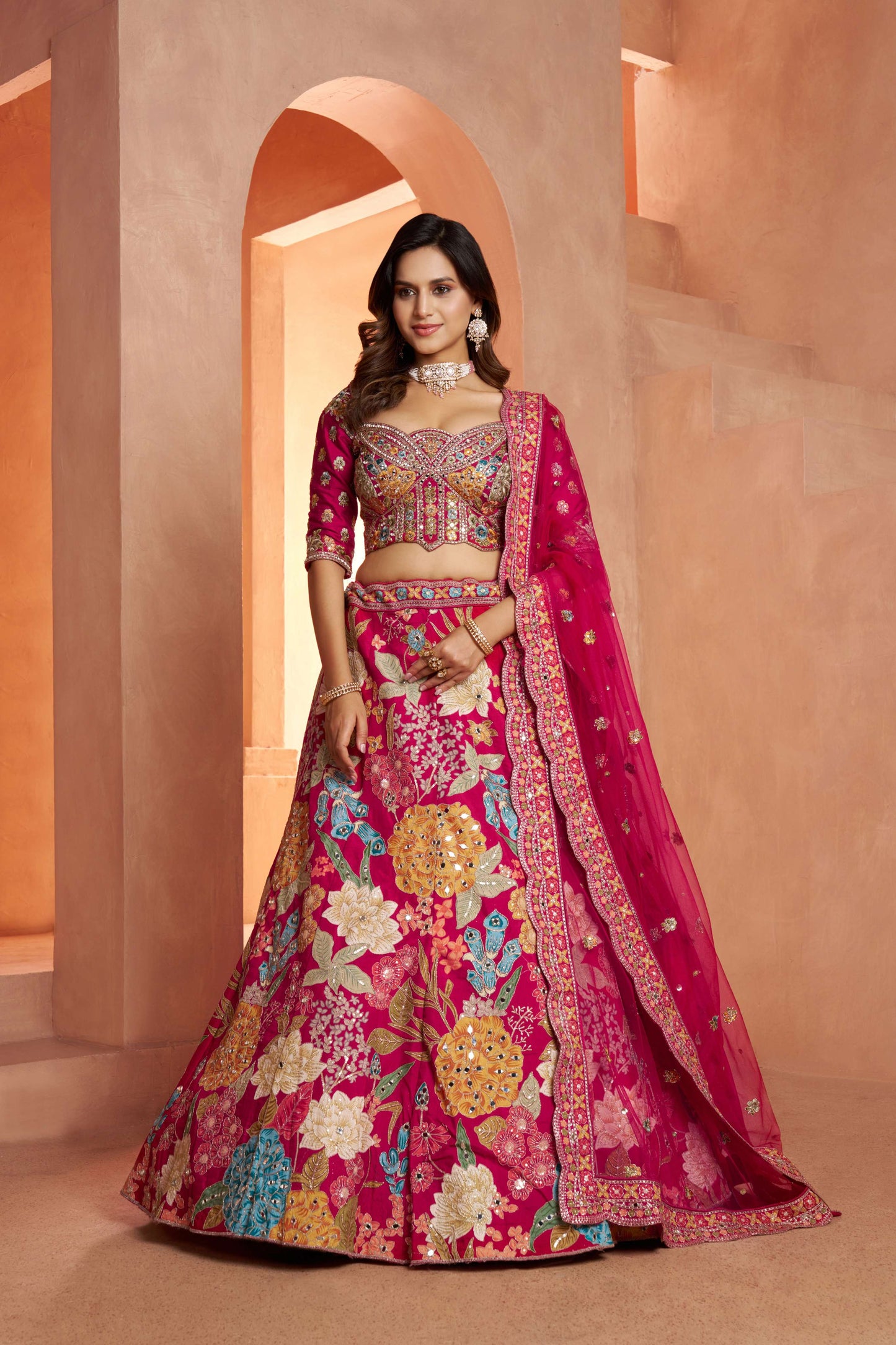 Rani Pink Multikali Designer Lehenga 2186
