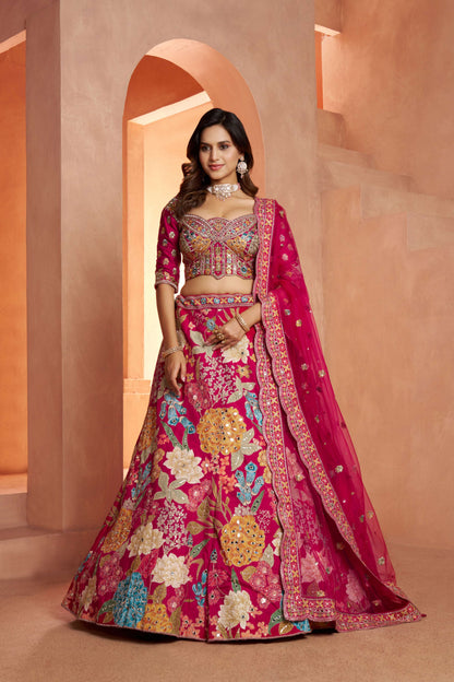 Rani Pink Multikali Designer Lehenga 2186