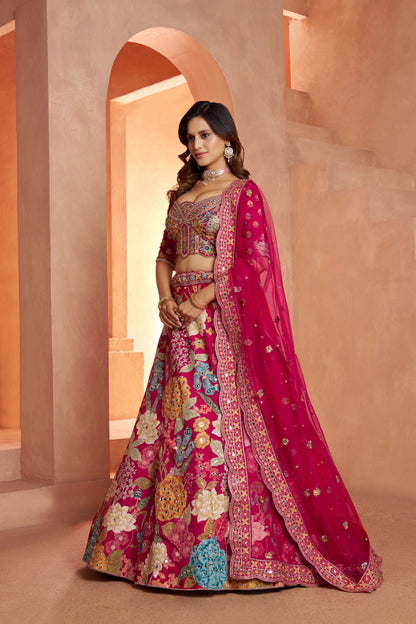 Rani Pink Multikali Designer Lehenga 2186