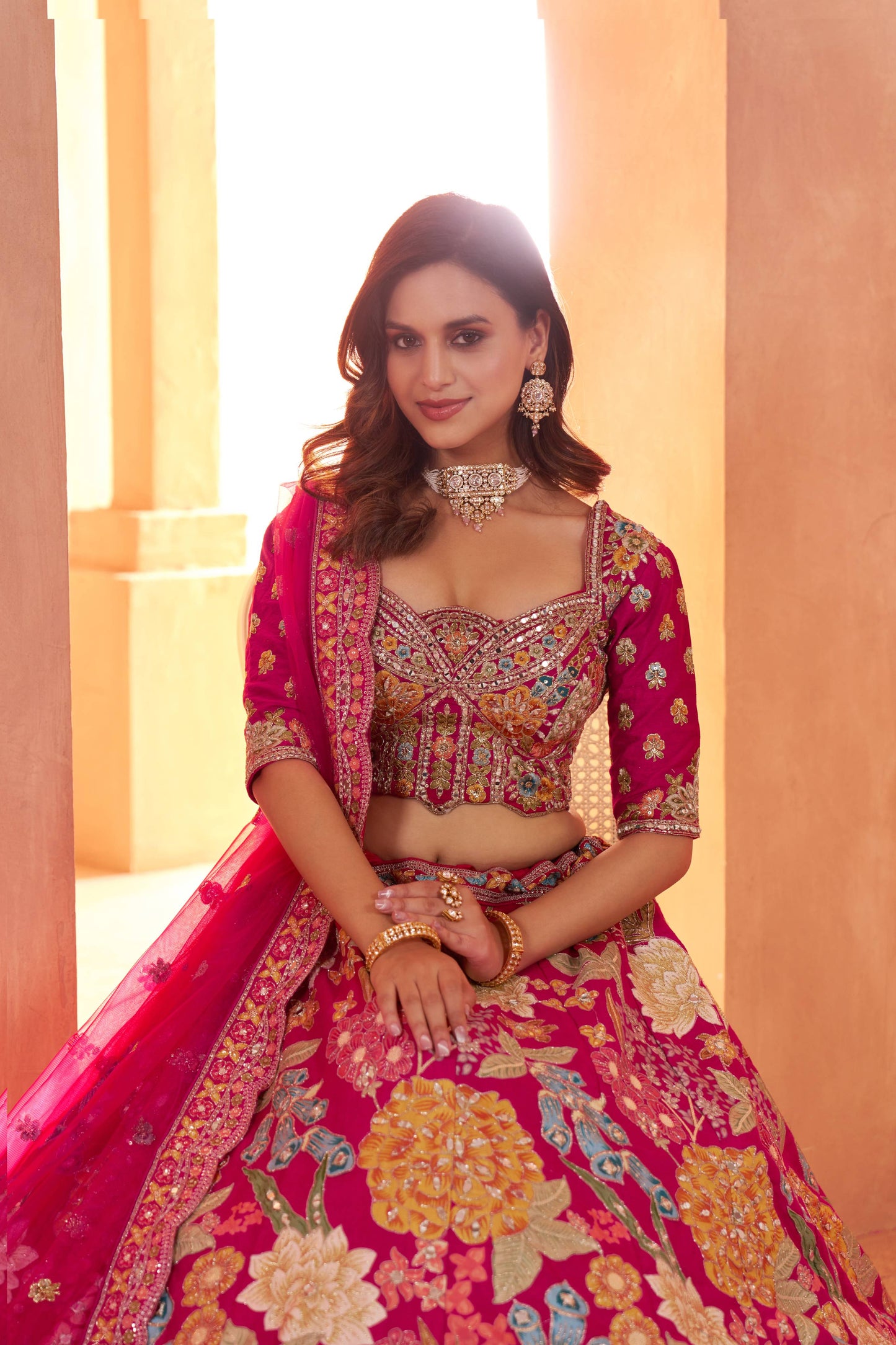 Rani Pink Multikali Designer Lehenga 2186
