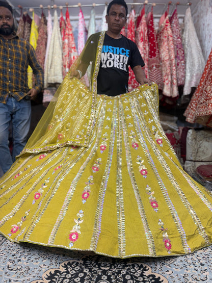 Designer yellow Haldi mehendi Lehenga